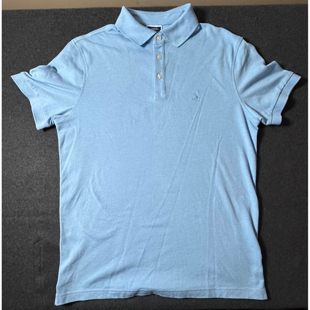 Charles Tyrwhitt Mens Light Blue Pique Cotton Stretch Polo Shirt Small Logo